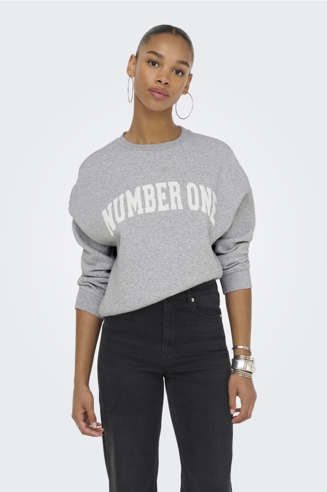 ONLSWEAT LIFE L/S CREW O.SIZE STATE 15254183 Light Grey Mela/NUMBER ONE
